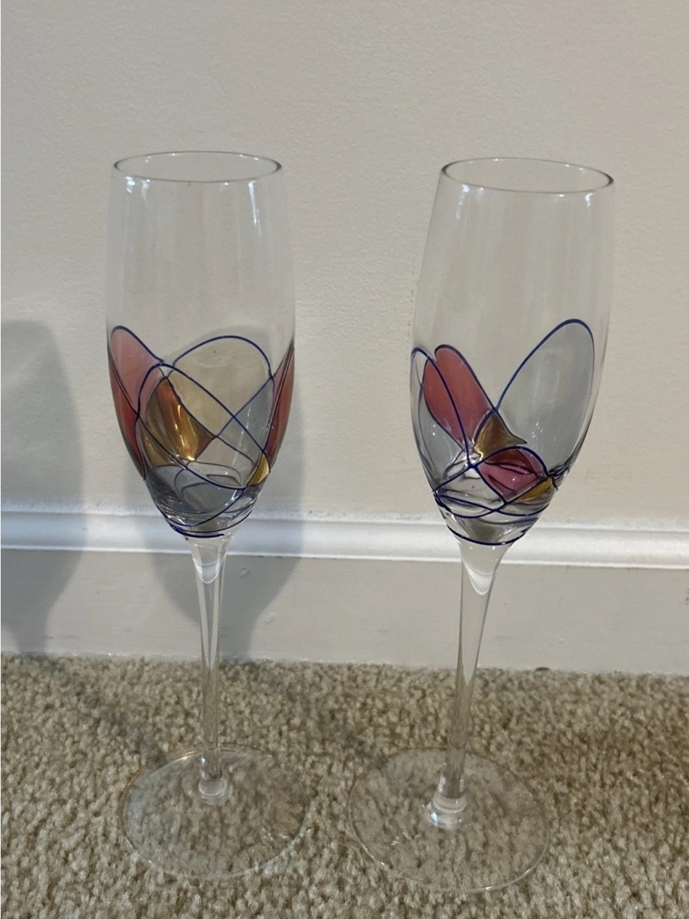 Hand-Painted Mosaic Champagne Pink and Gold Glass Flute - Elegant Decorative Pai